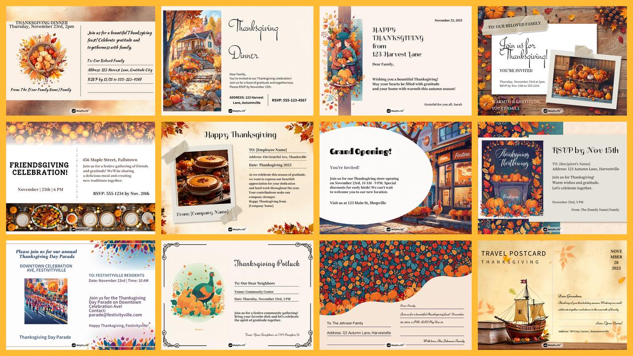 12 Heartwarming Thanksgiving Postcard Templates | Free Design Collection 2024