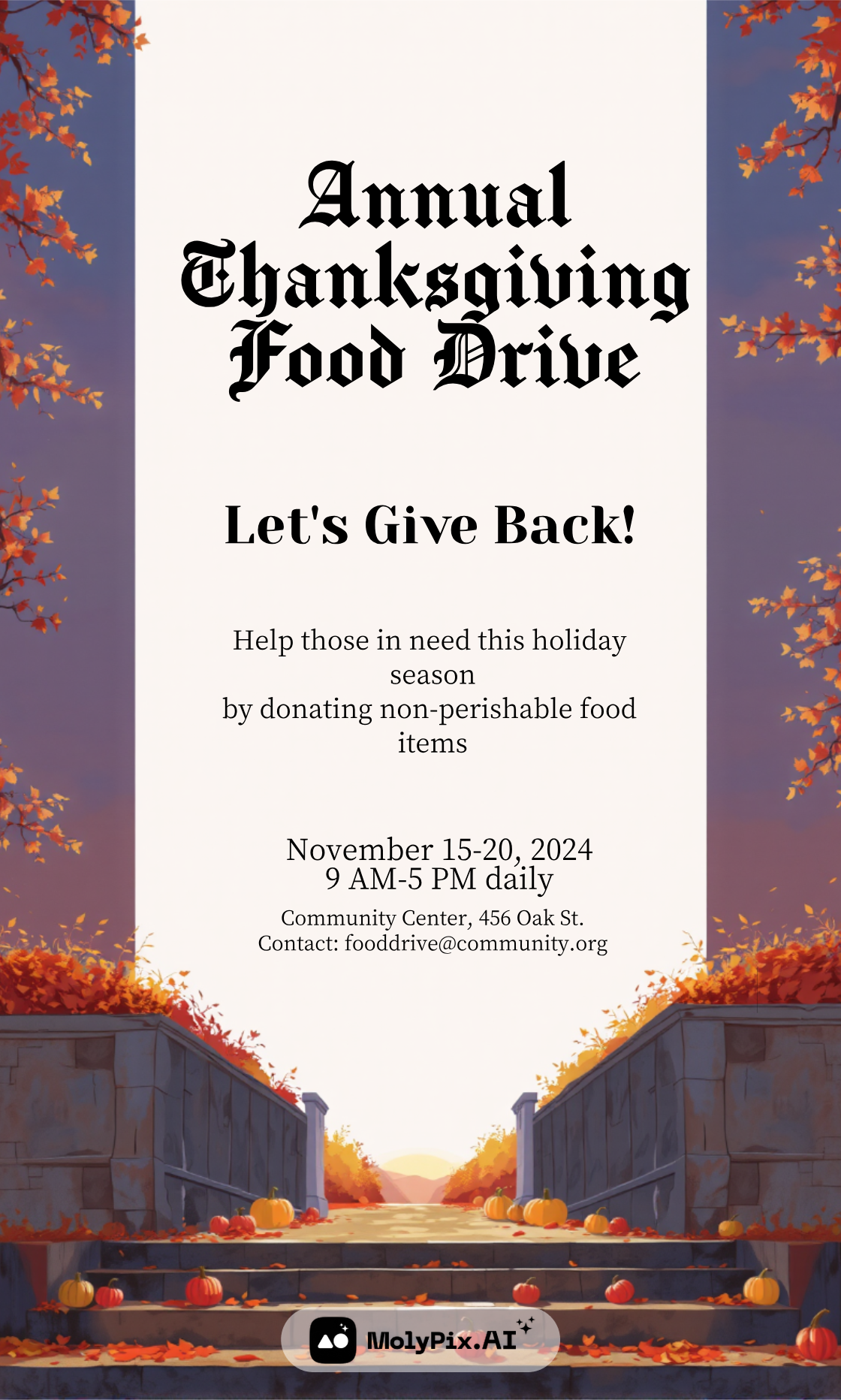 Join the Annual Thanksgiving Food Drive to give back with this autumn-inspired invitation.