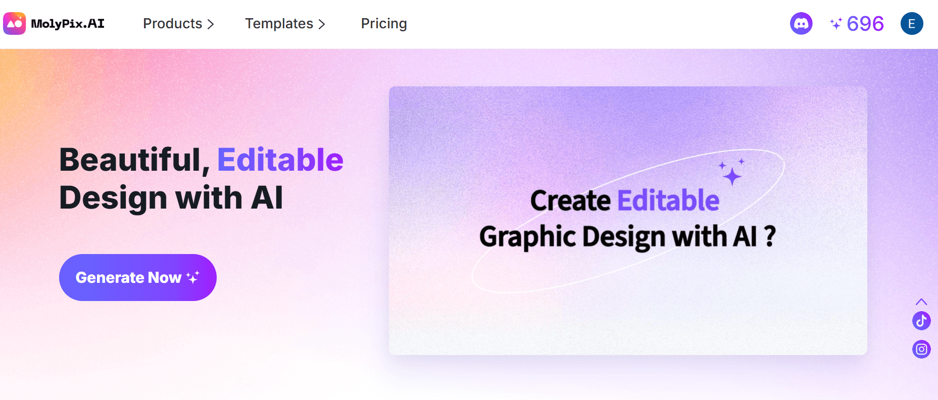 "MolyPix.AI provides beautiful, editable design with AI, featuring an AI Design Generator for creating graphic designs."