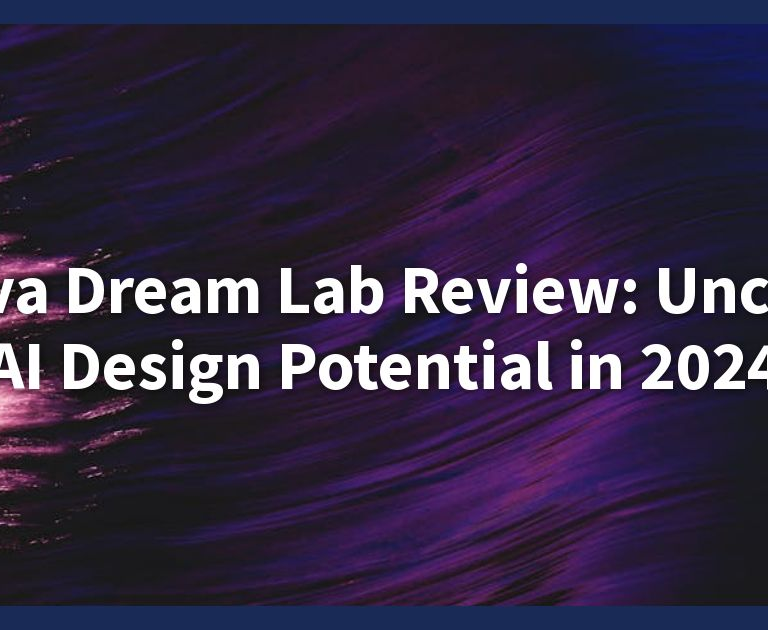 Abstract dark purple and pink swirling background with the text "Canva Dream Lab Review: Uncovering AI Design Potential in 2024."