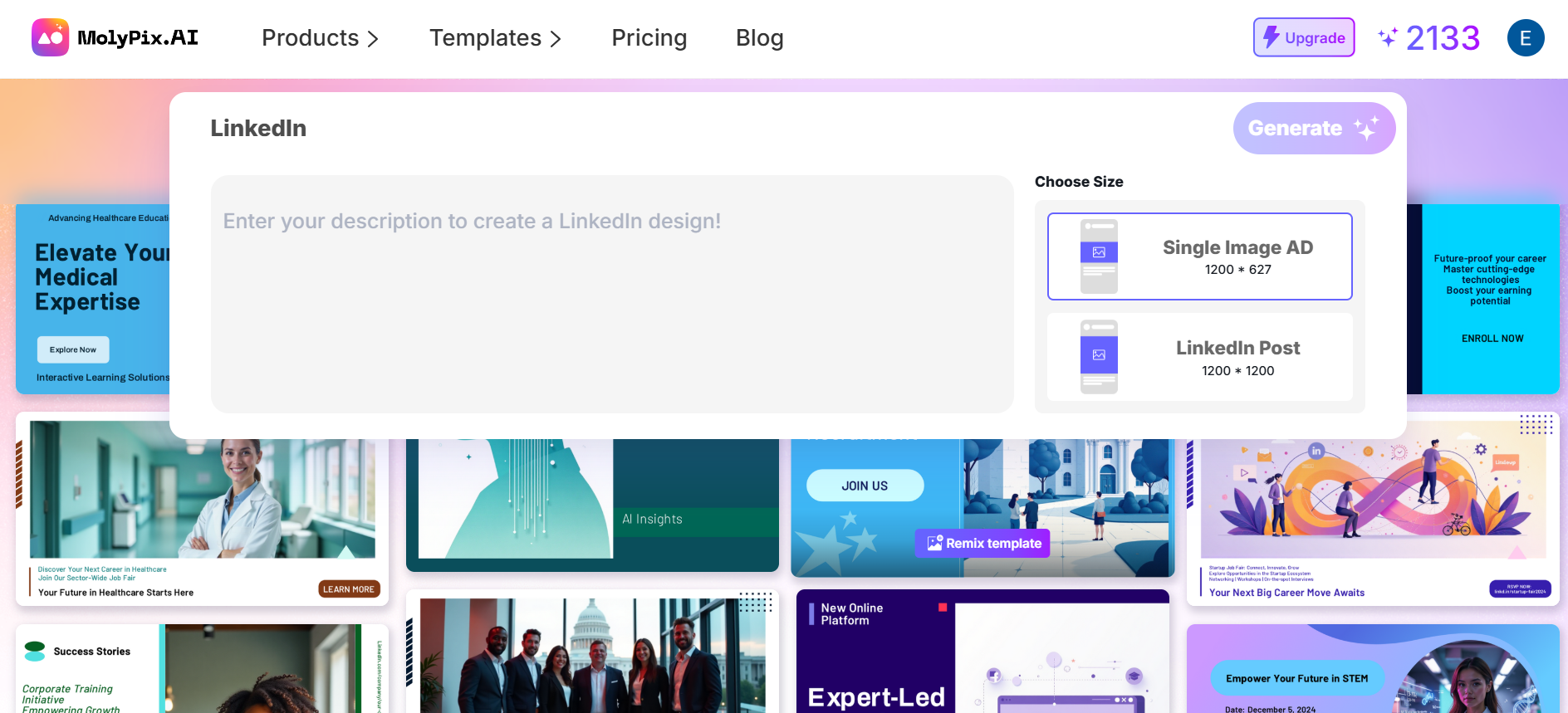 LinkedIn post maker interface showcasing tools to create professional and engaging posts with customizable templates.