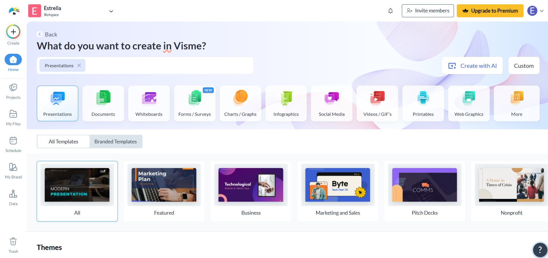 Visme - One of versatile free AI Canva alternatives for data visualization and presentations.