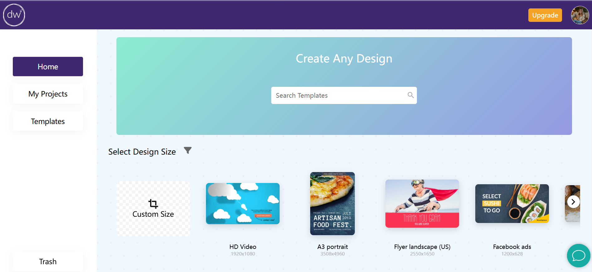 DesignWizard - One of free AI Canva alternatives for video and graphic design with templates for both.