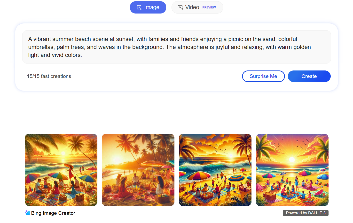 bing image creator prompt results