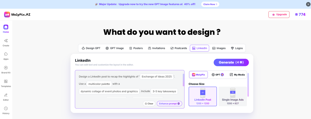 molypix linkedin generator