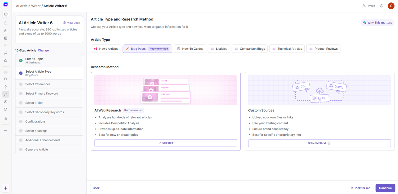select article type