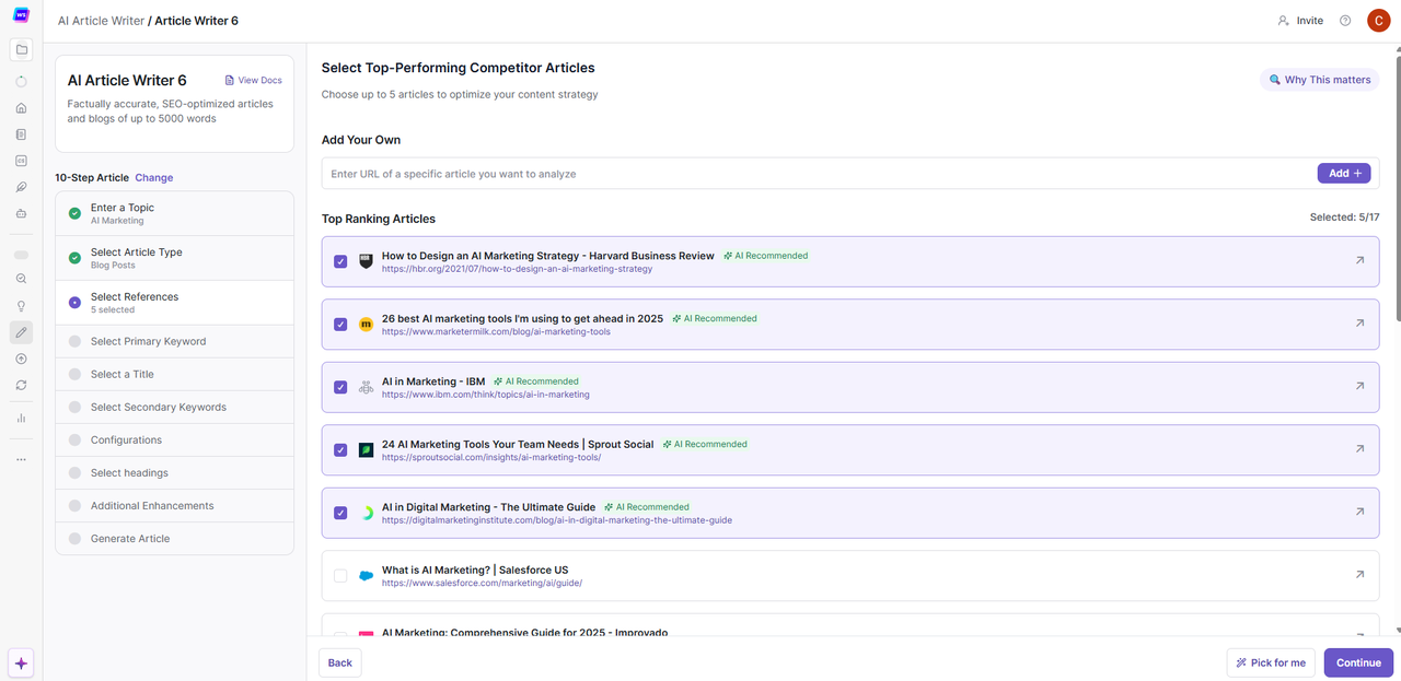 select competitor articles