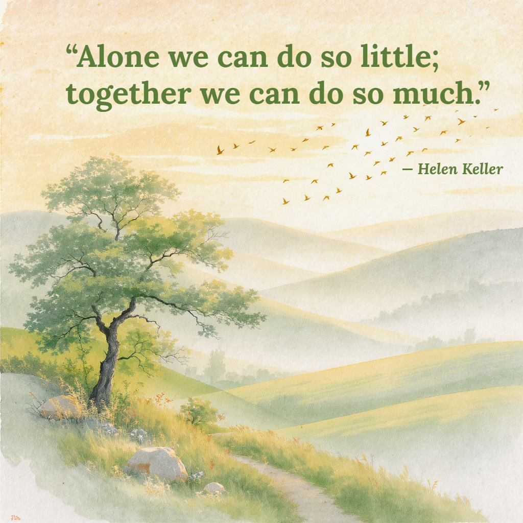 “Alone we can do so little; together we can do so much.” — Helen Keller